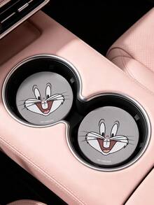 LOONEY TUNES X SHEIN Bộ 2 tấm lót cốc bằng da PU cho ô tô, chống sốc, đa năng, kiểu dáng thời trang, có thể đặt trong hộc đựng cốc trên xe hơi, dùng cho ô tô và văn phòng tại nhà. - A - Xem 2