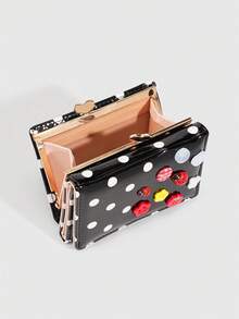 ROMWE Kawaii 1 Buah Dompet Pendek Modis Dopamin Lucu dengan Motif Polkadot & Kancing, Tempat Kartu Motif Kumbang Musim Semi dan Musim Panas, Dompet Lipat Tiga Elegan dengan Klip Logam, Dompet Pendek Kompak untuk Wanita, Hadiah Kembali ke Sekolah, Pengatur Kartu Harian Portabel - Hitam - View 5