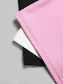 SHEIN Bộ áo hai dây 3 mảnh thoải mái, thường ngày, có nếp nhăn bên hông dành cho bé gái tuổi teen. - Nhiều màu - Xem 5