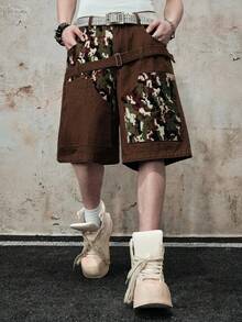 Street Life Quần short denim nam dáng rộng, thêu họa tiết rằn ri. - màu nâu - Xem 5