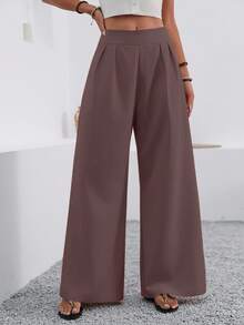 EMERY ROSE Quần ống rộng nữ màu trơn dáng rộng có túi - Cà phê nâu - Xem 3