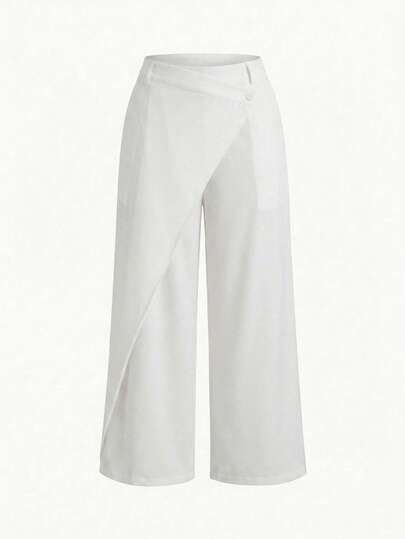 Auralis Pantalones blancos de traje de mujer talla grande, para verano/todo el año, uso formal, negocios casuales, elegante, atuendo profesional, pantalones de vestir con pierna ancha y asimétrica con bolsillos, pantalones formales, ropa elegante para la oficina/commuter, conjunto de fiesta de estilo sirena de alta gama
