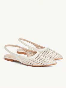 CUCCOO CHICEST Sandal Wanita Ujung Lancip, Terbuat dari Tenun Asli, Sambungan, Cocok untuk Perjalanan Sehari-hari, Kasual, Serbaguna, Modis, Sepatu Musim Panas Datar - Krem - View 2
