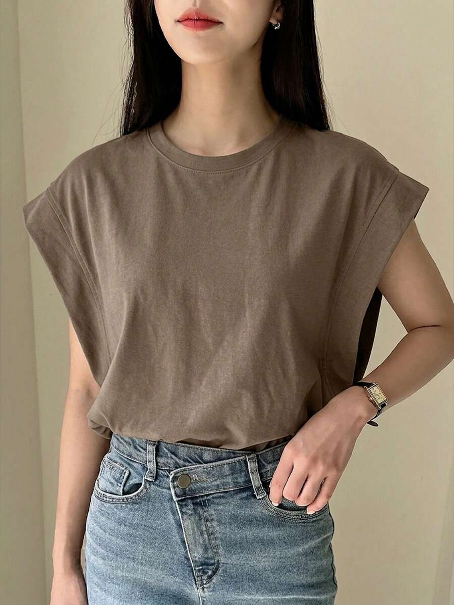 Dazy-Less Women's Loose Fit Business Casual Short Sleeve T-Shirt - Brown - View 1