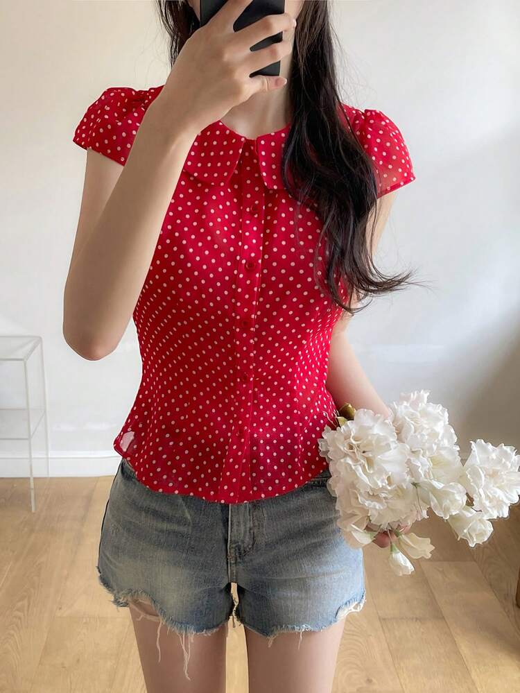 Women's Casual Refreshing Collared Short Sleeve Shirt, Spring/Summer