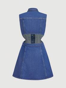 Sweetra Women's Sleeveless Backless Blue Denim Dress - Dark Wash - View 2