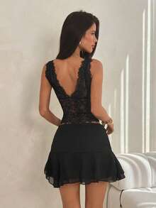 SHEIN ICON Áo nữ phối ren, kiểu dáng thường ngày, đa năng. - màu đen - Xem 2