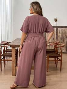 SHEIN CURVE+ Women V-Neck Full Printed Jumpsuit,Casual - Redwood - View 2