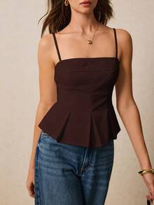 Poéselle Áo camisole nữ màu trơn xếp ly, kiểu dáng thường ngày, đa năng. - màu nâu - Xem 7