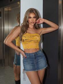 SHEIN ICON Women's Lace Cropped Bandeau Top - Multicolor - View 6