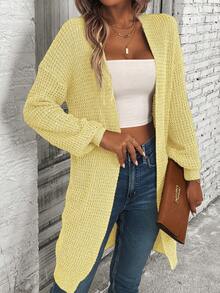 EMERY ROSE Casual Versatile Loose Solid Color Cardigan Everyday Pale Yellow Autumn - Yellow - View 6