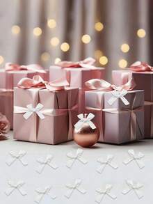 50Pcs/Pack Colorful Ribbon Bows Gift Packaging Decoration Handicraft Card Decoration, Hair Accessories, Jewelry Bows, Wedding Party Decoration,Christmas Decor,Room Decor,Home Decor-White Christmas For Holiday Gift Giving - White - View 4