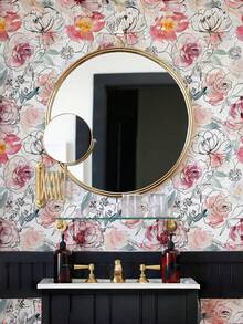 1 Stück handbemalter Aquarell Blumen Möbel Renovierungs-Aufkleber, abnehmbar, Klebefolie mit weißem und rosa Blumenmuster, Heimdekoration für Wohnzimmer, Küche, Badezimmer, Schlafzimmer, Esszimmer, Büro, Waschküche, Eingangsbereich, Schrank, Schublade, Regal, Bastelarbeiten, Blumen Tapete Renovierungs-Aufkleber - Mehrfarbig - Übersicht 5