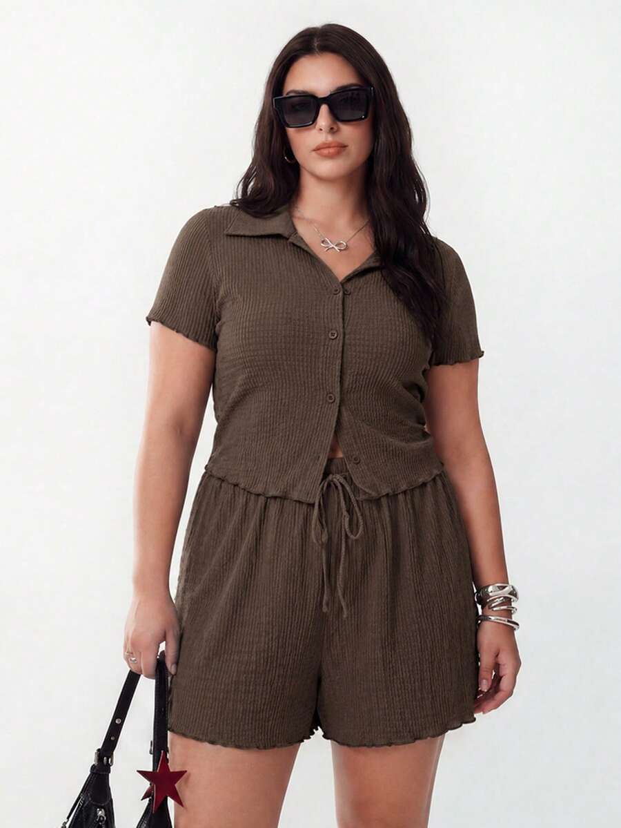 Solavibe Bộ đồ hè hai mảnh cỡ lớn, Bộ đồ hè hai mảnh gồm quần short, Quần áo đi học cho bé gái tuổi teen, Bộ đồ hai mảnh cho nữ, Trang phục dự tiệc cho nữ, Bộ đồ phong cách Y2K, Bộ đồ hai mảnh, Bộ đồ mặc nhà cho nữ, Bộ đồ đi nghỉ mát hai mảnh màu xanh bạc hà - màu nâu - Xem 1
