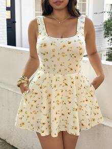 SHEIN EZwear 大码夏季休闲碎花无袖连体裤 - 彩色 - 查看 1