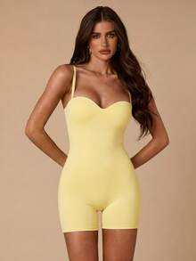 SHEIN BAE Bộ đồ lót nữ gợi cảm tối giản màu đen ôm sát, kết hợp với áo ngực và áo liền quần thời trang, thích hợp cho các buổi hẹn hò, hộp đêm, đi chơi, áo liền quần ôm sát, tiệc hóa trang, áo liền quần đen, lễ hội âm nhạc, bữa ăn sáng muộn. - Màu vàng - Xem 3