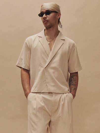 Musero Áo blazer dáng rộng tay ngắn, vai rớt, cài một nút, ve áo xếp tầng, thích hợp cho mùa xuân hè và các dịp lễ hội.