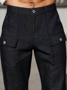 Manfinity EMRG Plus Size Men's Casual Fashion Street Daily Commute Flap Pocket Flare Leg Jeans - Black - View 3
