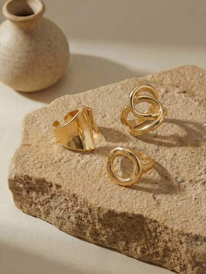 Arave (3 cái/bộ) Nhẫn mở tròn bóng phóng đại theo phong cách Punk, Nhẫn có bề mặt cong hình học và Nhẫn chữ thập bóng hình học. Bộ Nhẫn Hình Học INS Niche Design Châu Âu Và Mỹ (3 Nhẫn). Trang sức nhẫn dày và giữ màu, thích hợp cho phụ nữ đeo hàng ngày, quà tặng ngày lễ khác nhau, mùa tốt nghiệp, quà tặng học sinh, quà tặng tựu trường, quà tặng cho giáo viên.