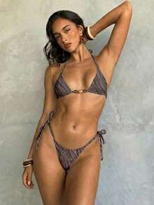 Aloruh Bộ bikini nữ, gợi cảm và thanh lịch với họa tiết da báo và nhuộm tie-dye màu nâu, áo bikini tam giác nhỏ buộc dây hai bên và quần bikini dây mảnh buộc dây hai bên, bộ bikini 4 món. - Nhiều màu - Xem 4