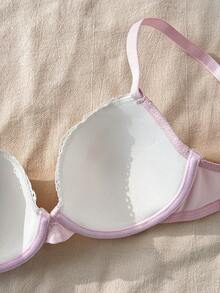 CottageSlumber Floral Embroidery 3/4 Cup Underwire Push-Up Bra With Bow,Lace Patchwork,Ruffle Trim,Ruched Hem,Sweet & Cute,Comfortable Ladies Lingerie - Pink - View 5