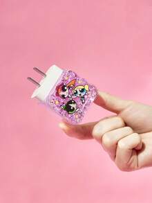 THE POWERPUFF GIRLS X SHEIN Bộ 3 ốp bảo vệ cáp dữ liệu, phù hợp với bộ sạc , họa tiết hoa anh đào, ốp bảo vệ bộ sạc (không kèm cáp dữ liệu) - Hồng - Xem 6