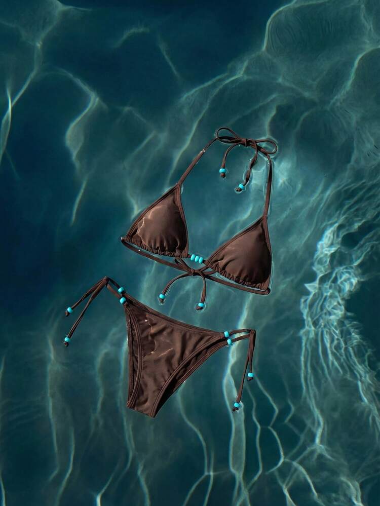 Women's Solid Color Minimalist Daily Wear Halter Neck Bikini Sets