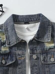 SHEIN Ensemble deux pièces en jean style Y2K pour préadolescentes, nouvelle arrivée pour l'automne/hiver, inspiré du style universitaire, veste + jupe plissée. Veste en jean délavé à manches longues et jupe plissée en jean mini, denim bleu moyen délavé, un ensemble mode ample et polyvalent, nouvelle tenue en jean - Jean brut - Voir 7