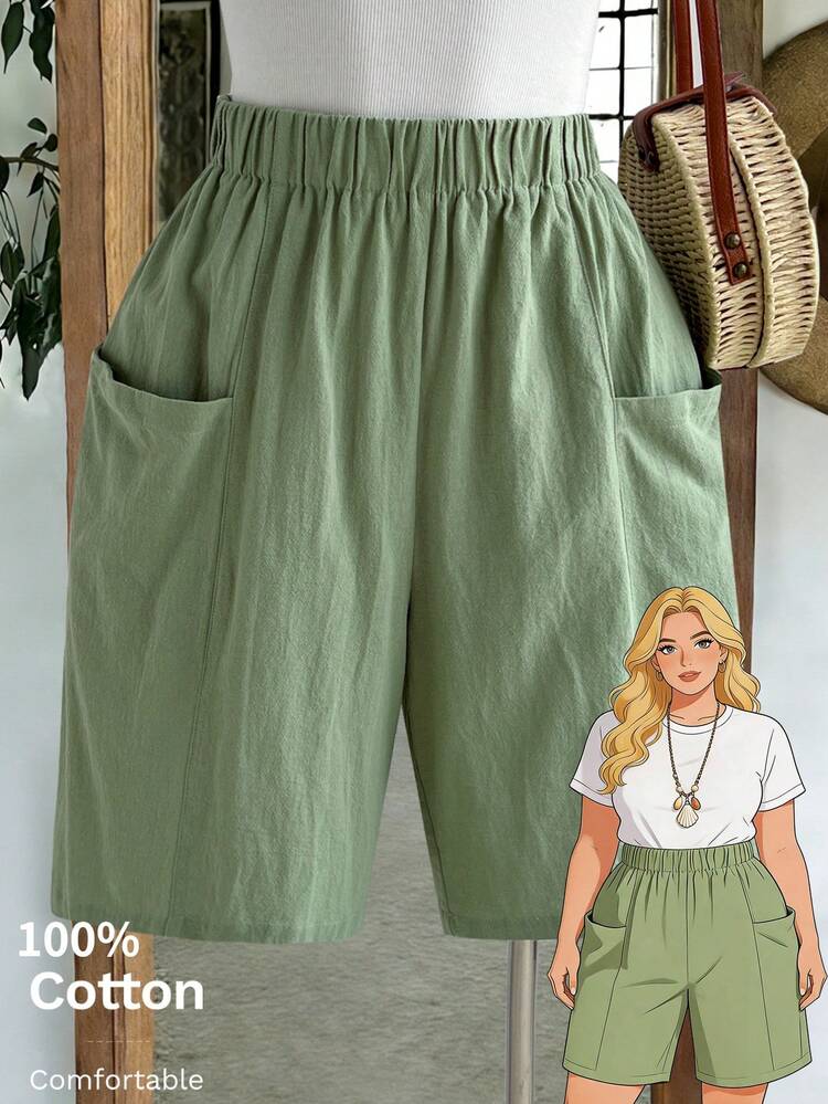 Plus Size Solid Color Casual Shorts Summer Summer Outfits Spring Clothing Spring Outfit Festival Outfits For Women Beach Outfit For Women Vacation Outfits Women Holiday Outfits For Women Summer Holiday Outfits Country Concert Outfit Women's Country Clothing