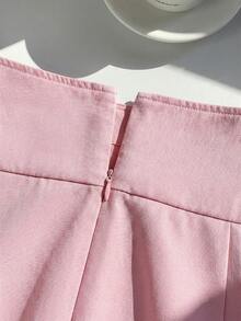 Falda plisada con detalle de cintura ancha y pliegues para el verano - Rosa coral - Ver 3