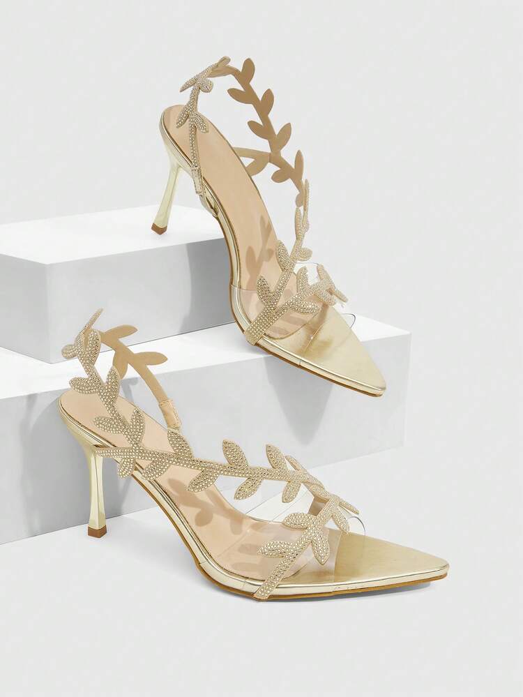 CUCCOO SZL Women Shoes Women's Fashion Pointed Metal Rhinestones Sparkling Evening Clothing Wedding Lightweight Daily Commuter Party Wind Outdoor Pedal Stiletto High Heel Sandals
