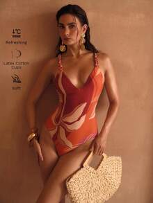 MOTF PREMIUM TROPICAL PALM LEAF PRINT HANDMADE CROCHET BACKLESS ONE-PIECE SWIMSUIT, MULTICOLOR BOHEMIAN VACATION BATHING SUITS FOR WOMEN ONE PIECE SWIMSUIT WOMEN - Multicolor - View 5