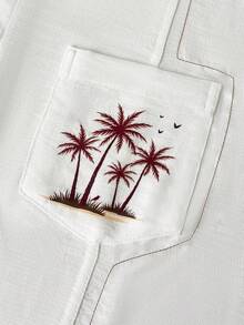 Manfinity RSRT Conjunto de camisa y pantalones cortos con estampado de palmeras de coco para hombres, atuendo de vacaciones, festivo - Multicolor - Ver 5