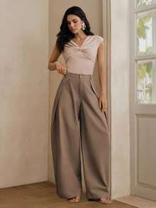 Spring New Khaki Washed Pants, Fashionable Minimalist Commuter Wide-Leg Trousers For Women, Loose Flattering Distressed Jeans - Khaki - View 5