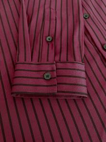 Manfinity Mode Men's Burgundy Striped Long Sleeve Shirt Collar Business Commuting Top In Polyester Tuxedo, Formal, Ceremony - Burgundy - View 4