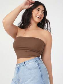 SHEIN BASICS 大码女式休闲纯色抹胸上衣 - 彩色 - 查看 3