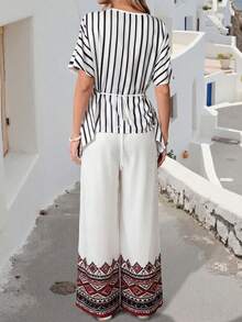 Retro Print Elegant Romantic Casual Vacation Women Pants - Multicolor - View 2