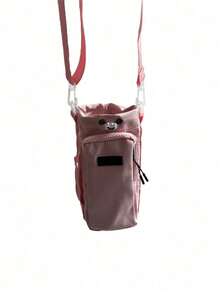 1pc New Style Drawstring Portable Water Cup Messenger Handbag Outdoor Sports Mobile Phone Bag Kettle Cup Mobile Phone Bag, Outdoor Water Bottle Holder Bag, Travel Hiking Camping Bottle Holder, Adjustable Shoulder Strap, Zipper Accessory Pocket - Multicolor - View 12