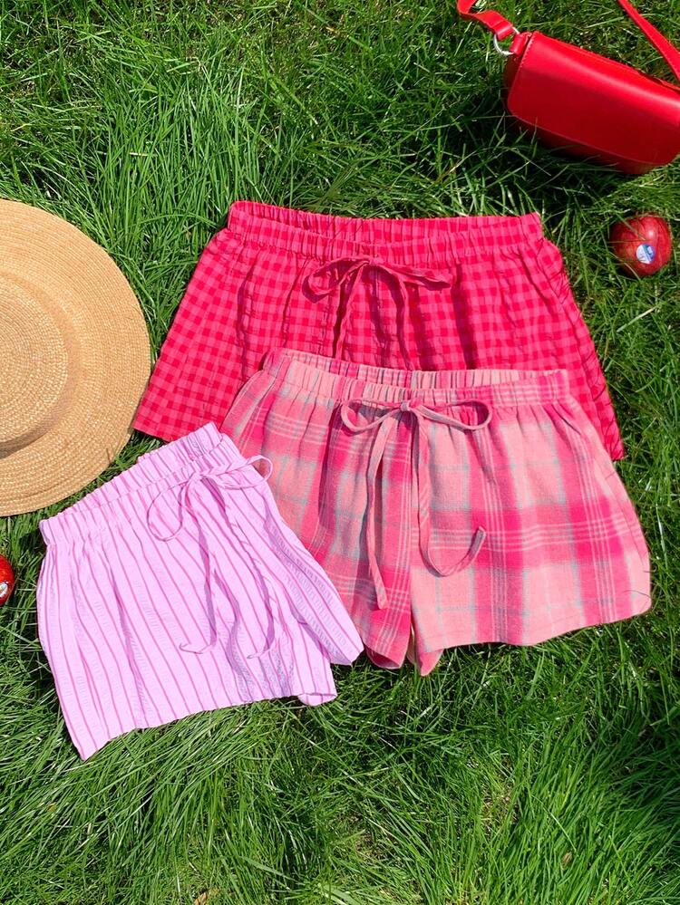 SHEIN Comfortcana Quần short nữ xếp ly cạp chun, kiểu dáng thường ngày, đa năng, có dây rút. - Nhiều màu - Xem 3