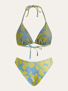 Anewsta Bộ bikini hai mảnh gợi cảm buộc dây cổ, họa tiết hoa dành cho nữ, thích hợp mặc đi biển mùa hè. - Nhiều màu - Xem 2