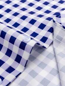 Manfinity Homme Kemeja Kasual Pria untuk Liburan & Perjalanan, Bordir Motif Kotak-kotak Lengan Panjang, Cocok untuk Musim Semi & Gugur - MultiWarna - View 4