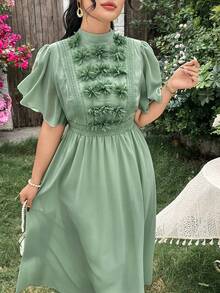 Modelyn Đầm maxi thanh lịch, lãng mạn, tay bồng bằng vải chiffon màu xanh lá cây, họa tiết hoa, dành cho phụ nữ cỡ lớn. - màu xanh lá - Xem 5
