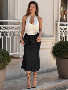 Áo khoác vest mùa hè thanh lịch dành cho nữ, cổ xếp ly, hở lưng, họa tiết chấm bi. - trắng - Xem 3