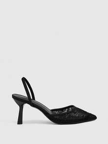 CUCCOO SZL Women's Embroidered Mesh Design Pointed Toe Asymmetric Heel High Heels, Romantic Elegant Stylish Mesh Pumps With Exposed Heel For Formal Occasions, Dates, Afternoon Tea, Weddings, Parties, Valentine's Day Spring Shoes - Black F - View 2
