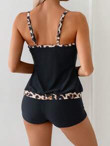 SHEIN Swim Lushore Bộ đồ bơi mùa hè họa tiết da báo dành cho nữ, kiểu dáng tối giản, thanh lịch. - màu đen - Xem 2
