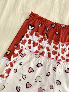Bộ 3 chiếc quần lót nữ kiểu hipster in hình trái tim phối ren tương phản. - Nhiều màu - Xem 3