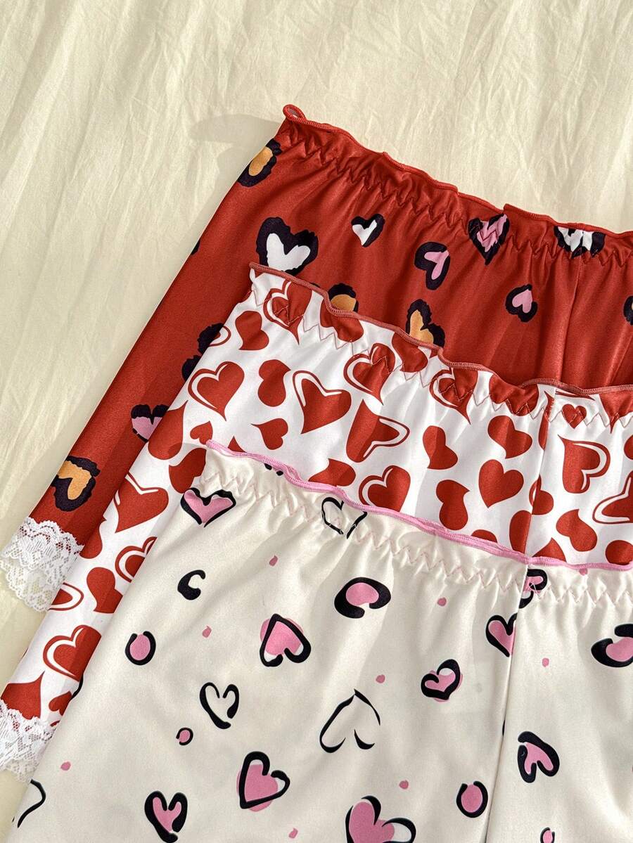 3条/包 女士爱心印花撞色蕾丝低腰内裤 - 彩色 - 查看 1