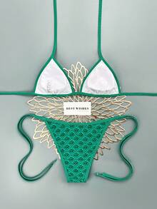 SHEIN Swim Mod Bộ bikini quây buộc cổ kiểu dáng gợi cảm dành cho mùa xuân/hè 2026, áo tắm hai mảnh có đệm mút kiểu yếm. - Nhiều màu - Xem 2