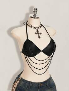 SHEIN ICON 女士露背系带休闲百搭上衣 - 黑色 - 查看 9