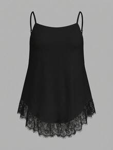 SHEIN EZwear 2件套休闲简约黑色蕾丝性感大码吊带背心，适合春夏穿着 - 黑色 - 查看 4